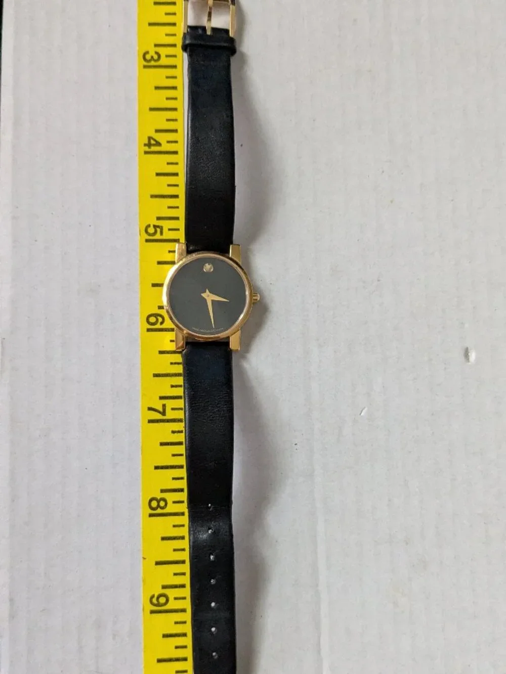 Vintage MOVADO Museum Quartz Wrist Watch Black Dial Leather Strap